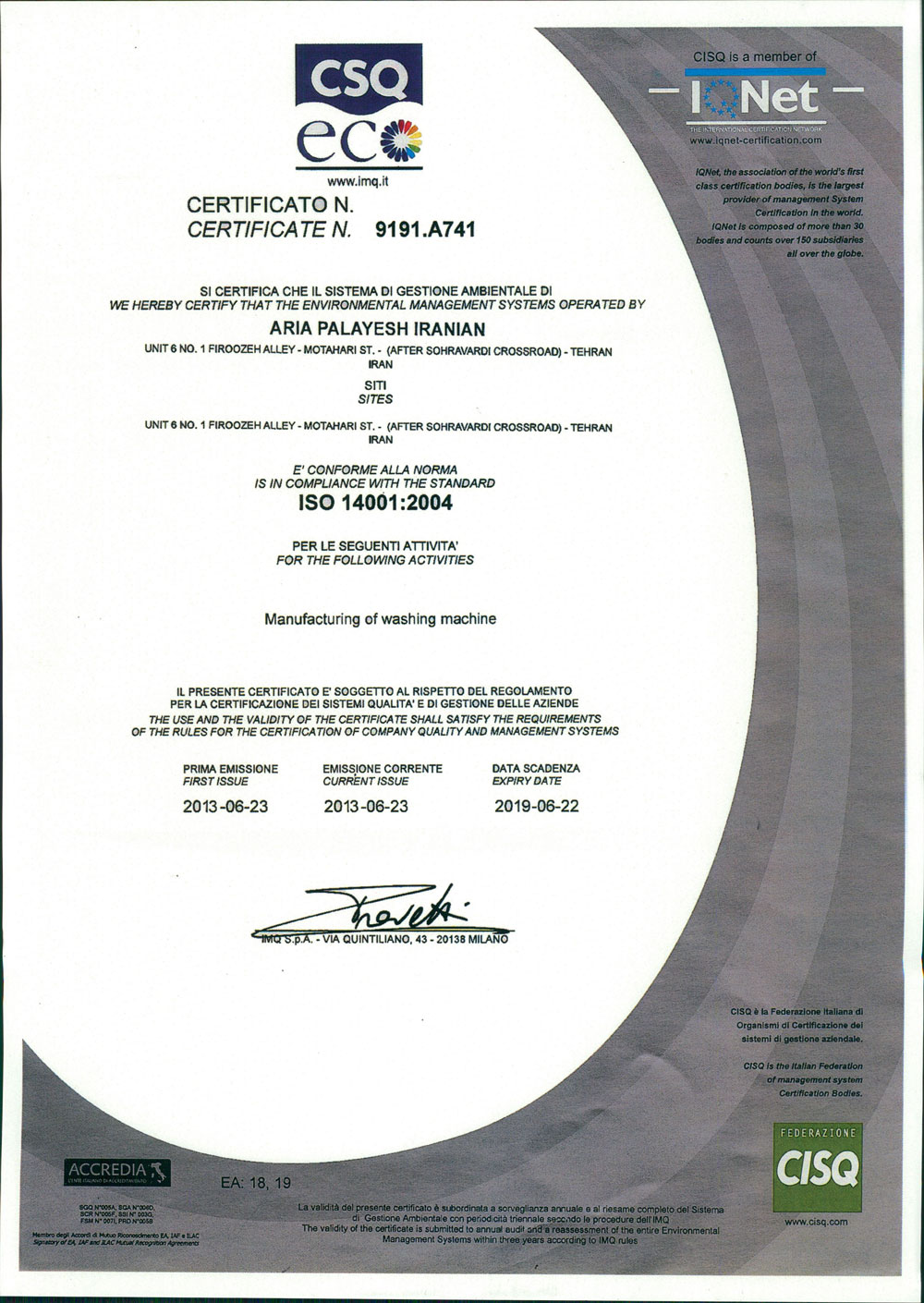 14001-2004 Certificate